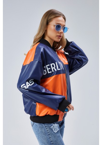 Kadın Oversize Baskılı Deri Motorcu Montu Fermuarlı Yarışçı Ceket Astarlı Bomber Kolej Mont modelleri