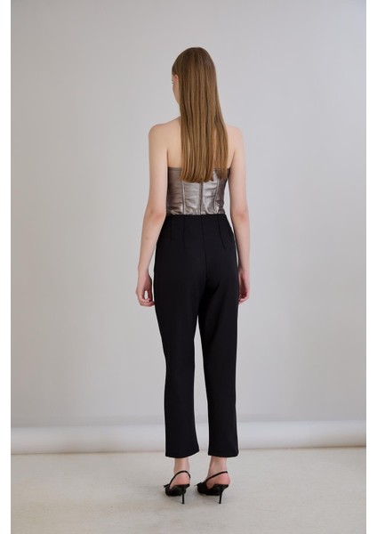 Bel Nervürlü Kemersiz Sahte Cep Detaylı Cigarette Pantolon