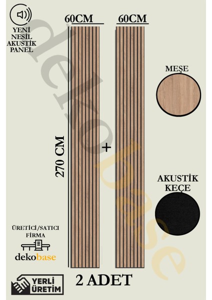 Meşe (2 Adet) 60x270 cm Yeni Nesil Akustik Ahşap Duvar Paneli