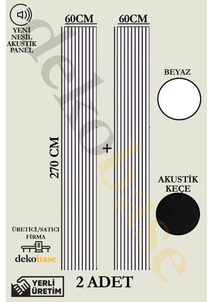 Beyaz (2 Adet) 60x270 cm Yeni Nesil Akustik Ahşap Duvar Paneli