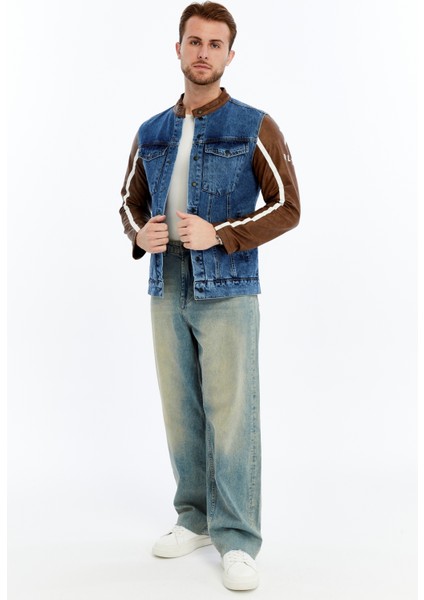 Erkek Standart Kot Ceket Kolları Deri Niş Kompakt Tasarım Mont Günlük Hakim Yaka Kullanışlı fiyatları