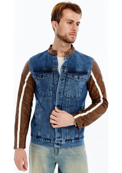 Erkek Standart Kot Ceket Kolları Deri Niş Kompakt Tasarım Mont Günlük Hakim Yaka Kullanışlı modelleri