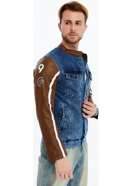 Erkek Standart Kot Ceket Kolları Deri Niş Kompakt Tasarım Mont Günlük Hakim Yaka Kullanışlı fırsatları