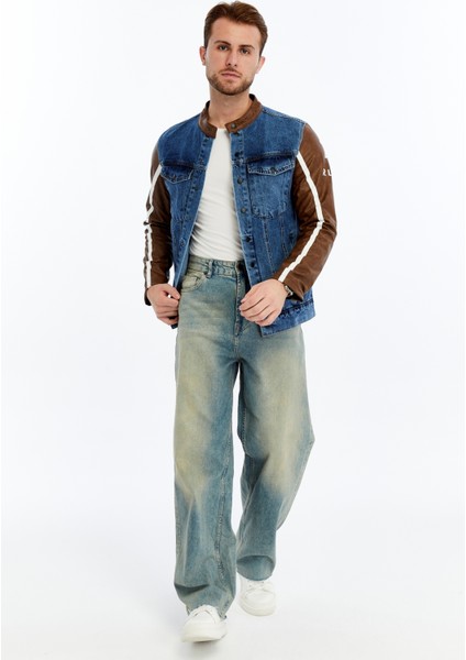 Erkek Standart Kot Ceket Kolları Deri Niş Kompakt Tasarım Mont Günlük Hakim Yaka Kullanışlı indirimleri