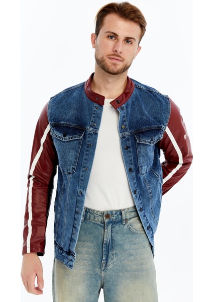 Erkek Standart Kot Ceket Kolları Deri Niş Kompakt Tasarım Mont Günlük Hakim Yaka Kullanışlı