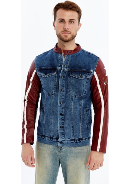 Erkek Standart Kot Ceket Kolları Deri Niş Kompakt Tasarım Mont Günlük Hakim Yaka Kullanışlı fiyatları