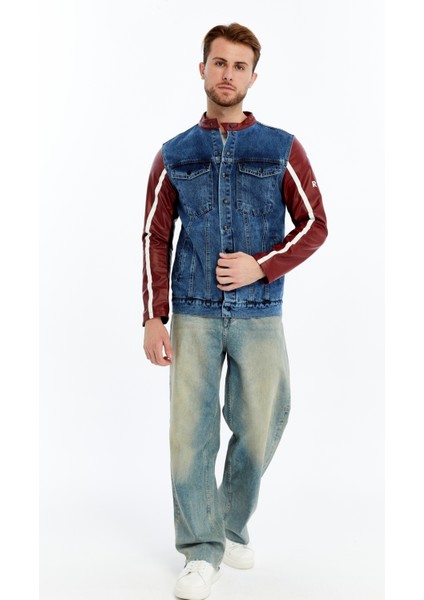 Erkek Standart Kot Ceket Kolları Deri Niş Kompakt Tasarım Mont Günlük Hakim Yaka Kullanışlı modelleri