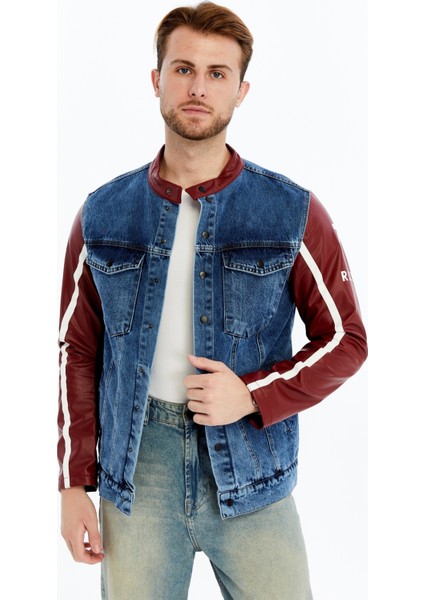 Erkek Standart Kot Ceket Kolları Deri Niş Kompakt Tasarım Mont Günlük Hakim Yaka Kullanışlı fırsatları