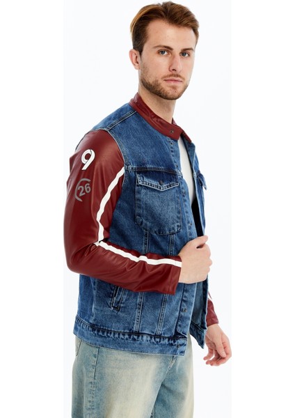 Erkek Standart Kot Ceket Kolları Deri Niş Kompakt Tasarım Mont Günlük Hakim Yaka Kullanışlı indirimleri