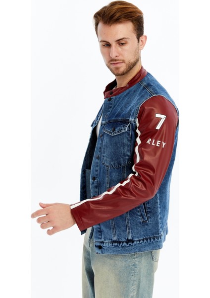 Erkek Standart Kot Ceket Kolları Deri Niş Kompakt Tasarım Mont Günlük Hakim Yaka Kullanışlı