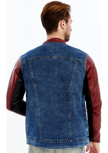 Erkek Standart Kot Ceket Kolları Deri Niş Kompakt Tasarım Mont Günlük Hakim Yaka Kullanışlı