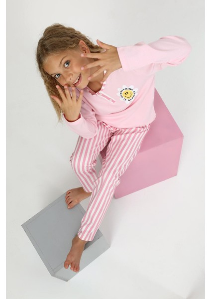 Kız Çocuk Uzun Kollu %100 Pamuklu Düğme Detaylı Pijama Takımı Alright fiyatları