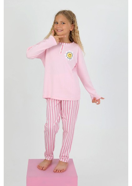 Kız Çocuk Uzun Kollu %100 Pamuklu Düğme Detaylı Pijama Takımı Alright modelleri
