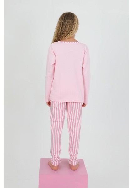 Kız Çocuk Uzun Kollu %100 Pamuklu Düğme Detaylı Pijama Takımı Alright indirimleri