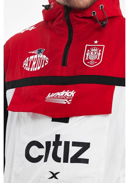 Erkek Baskılı Iki Renk Fermuarlı Motorcu Yağmurluk Su Geçirmez Yarışçı Ceket Baskılı Kolej Mont