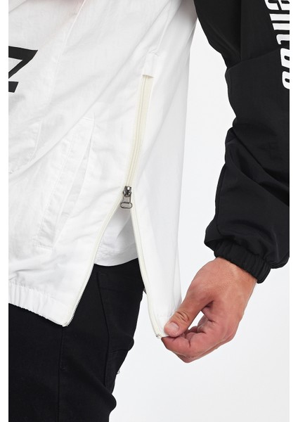 Erkek Baskılı Iki Renk Fermuarlı Motorcu Yağmurluk Su Geçirmez Yarışçı Ceket Baskılı Kolej Mont