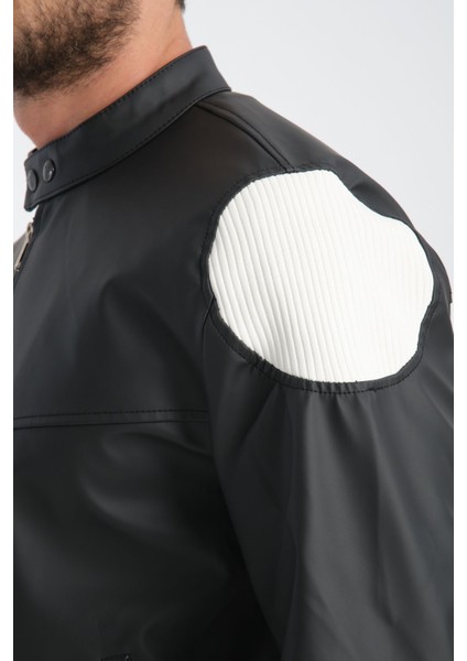 Erkek Fit Kalıp Motorcu Mont Düz Yarışçı Ceket Kolej Mont