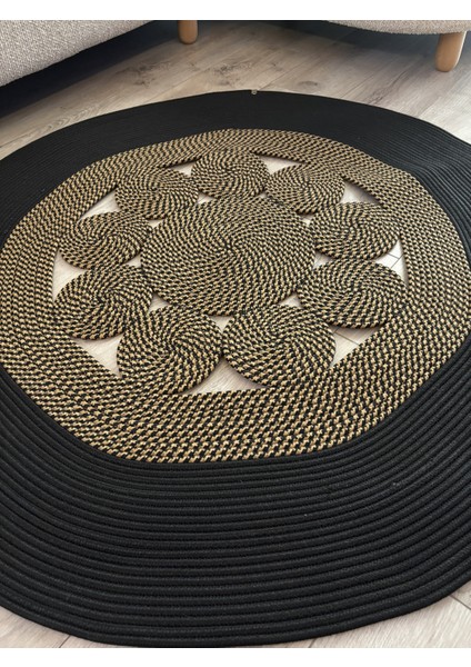 Jutella Hasır Krem Ortası Kurabiyeli Jüt Hasır Yuvarlak Modern Salon Banyo Kilim Halı Paspas Yolluk modelleri
