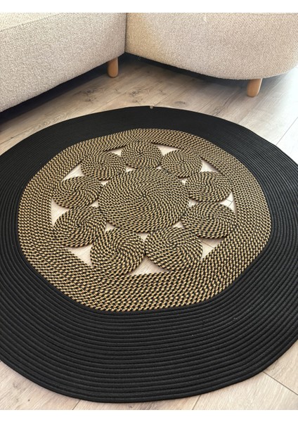 Jutella Hasır Krem Ortası Kurabiyeli Jüt Hasır Yuvarlak Modern Salon Banyo Kilim Halı Paspas Yolluk fırsatları