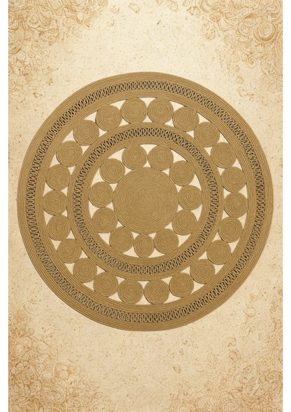 Double Dsy El Işçiliği Özel Tasarım Yuvarlak Hasır Kilim – Zamansız ve Prestijli Dekor Halı Kilim