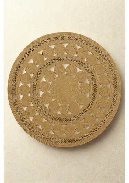 Double Dsy El Işçiliği Özel Tasarım Yuvarlak Hasır Kilim – Zamansız ve Prestijli Dekor Halı Kilim fırsatları