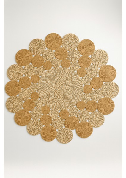 Leo Trio Yuvarlak Jüt Hasır Kilim –doğal, El Işçiliği Dekoratif Halı Modeli Sofistike ve Şık Tasarım