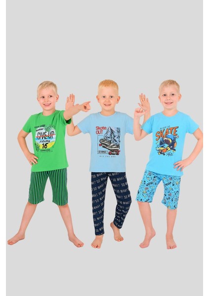 Erkek Çocuk 3'lü %100 Pamuklu 13-14-15 Yaş Pijama Takımı MODEL:102
