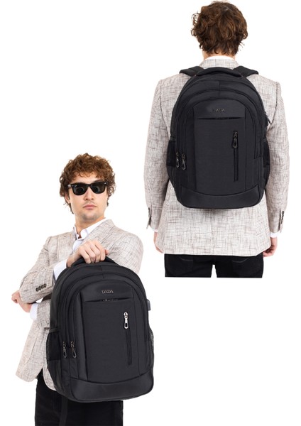 Okul ve Günlük Siyah Erkek Sırt Çantası USB Type-C Aparat Ortopedik Sırt ve Omuz Askısı 14-15,6 Inç