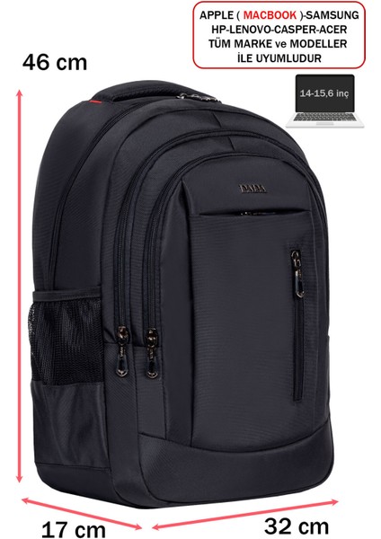 Okul ve Günlük Siyah Erkek Sırt Çantası USB Type-C Aparat Ortopedik Sırt ve Omuz Askısı 14-15,6 Inç modelleri