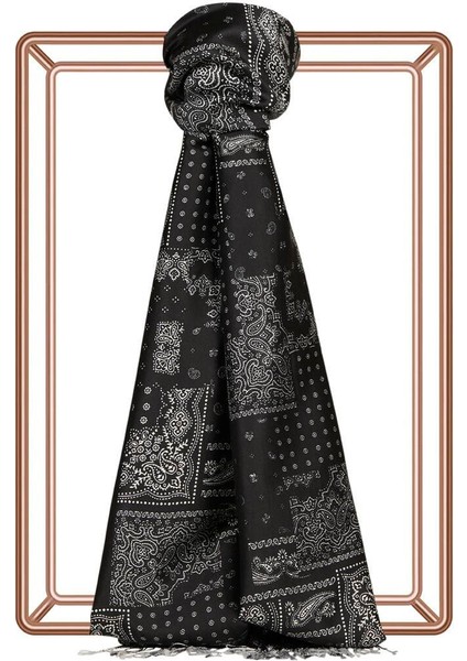 Ipekevi Desenli Ipek Şal - Patchwork Desenli - Siyah