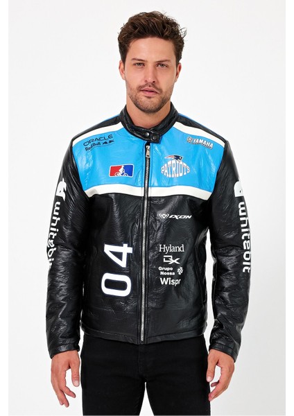 Erkek Oversize Puf Deri Yarışçı Ceket Kolej Mont Baskılı Fermuarlı Bomber Mont modelleri