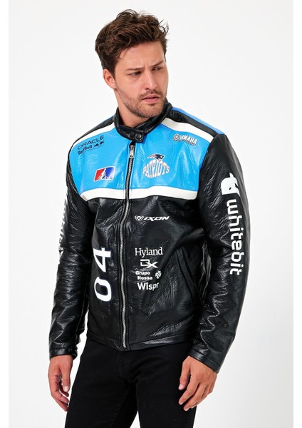 Erkek Oversize Puf Deri Yarışçı Ceket Kolej Mont Baskılı Fermuarlı Bomber Mont indirimleri