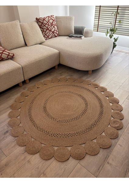 Girasole Jüt Halatlı Yuvarlak Hasır Kilim – Doğal El Dokuması Dekoratif Model fiyatları