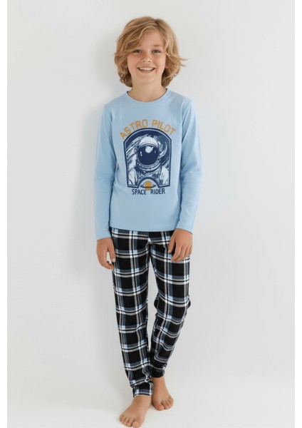 Erkek Çocuk Uzun Kollu %100 Pamuklu Pijama Takımı Astro Pilot