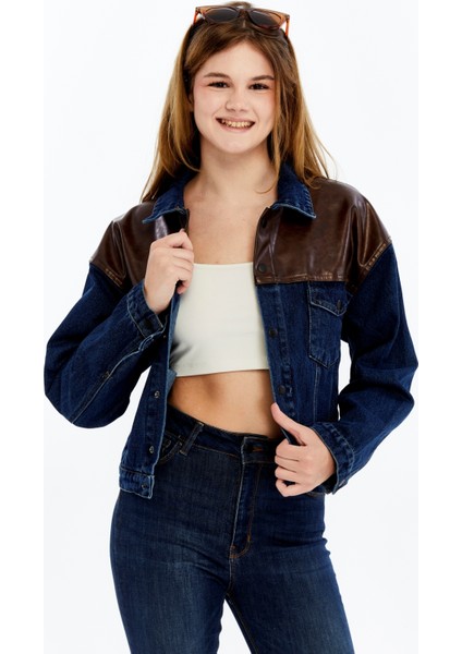 Kadın Standart Kot Ceket Deri Niş Özgün Tasarım Günlük Sokak Sitili Model Bomber Mont Kolej Ceket