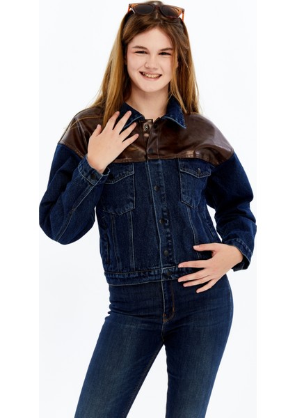 Kadın Standart Kot Ceket Deri Niş Özgün Tasarım Günlük Sokak Sitili Model Bomber Mont Kolej Ceket