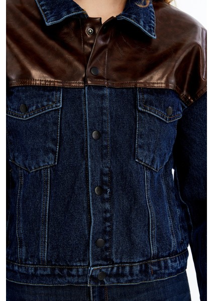 Kadın Standart Kot Ceket Deri Niş Özgün Tasarım Günlük Sokak Sitili Model Bomber Mont Kolej Ceket