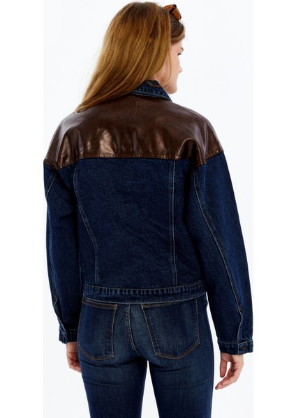 Kadın Standart Kot Ceket Deri Niş Özgün Tasarım Günlük Sokak Sitili Model Bomber Mont Kolej Ceket