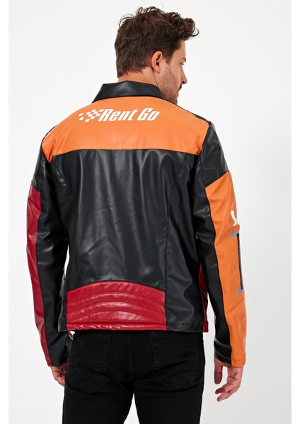 Erkek Oversize Baskılı Motorcu Montu Fermuarlı Yarışçı Ceketi Astarlı Garnili Kolej Bomber Mont