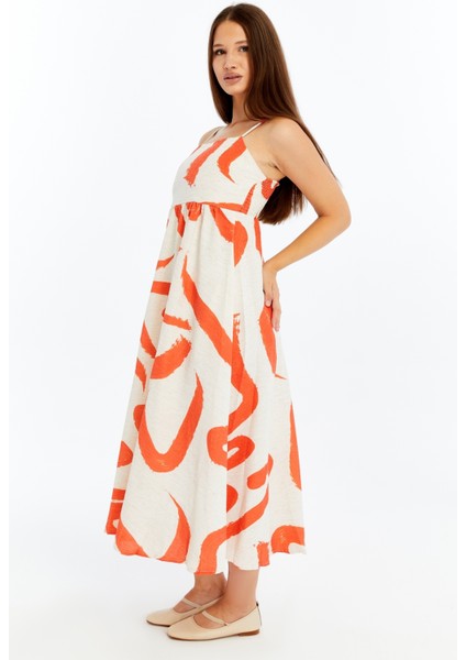 Kadın Askılı Desenli Midi Elbise – Rahat Yazlık Günlük & Şık Elbise fırsatları