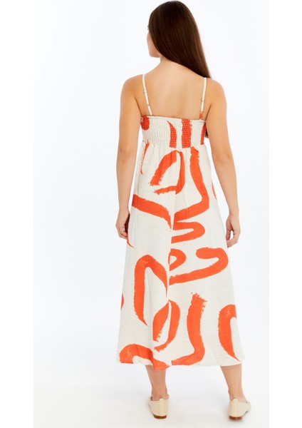 Kadın Askılı Desenli Midi Elbise – Rahat Yazlık Günlük & Şık Elbise