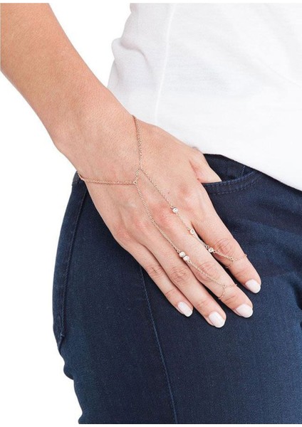 Altın Renk Taşlı Zincirli Kadın Zarif Şahmeran