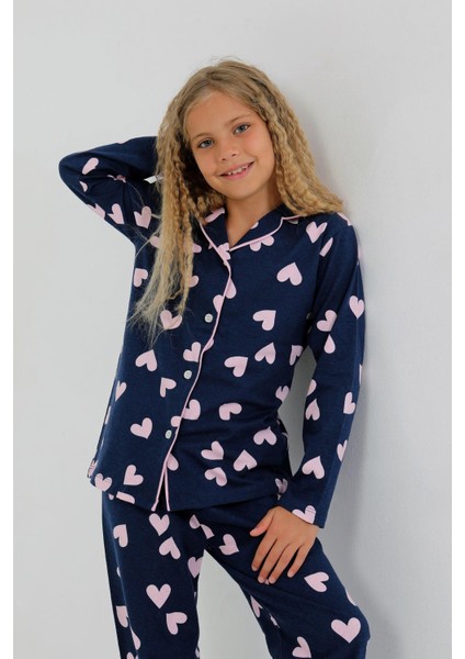 Kız Çocuk Uzun Kollu %100 Pamuklu Düğmeli Pijama Takımı Heartie fiyatları