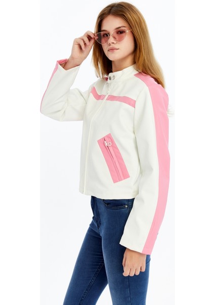 Kadın Şeritli Deri Ceket Günlük Kullanım Niş Özgün Tasarım Mont Fermuarlı Standart Bomber Ceket fiyatları