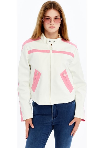 Kadın Şeritli Deri Ceket Günlük Kullanım Niş Özgün Tasarım Mont Fermuarlı Standart Bomber Ceket modelleri