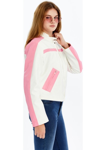 Kadın Şeritli Deri Ceket Günlük Kullanım Niş Özgün Tasarım Mont Fermuarlı Standart Bomber Ceket indirimleri