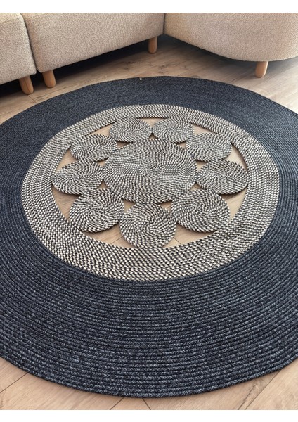 Jutella Hasır Krem Ortası Kurabiyeli Jüt Hasır Yuvarlak Modern Salon Banyo Kilim Halı Paspas Yolluk modelleri