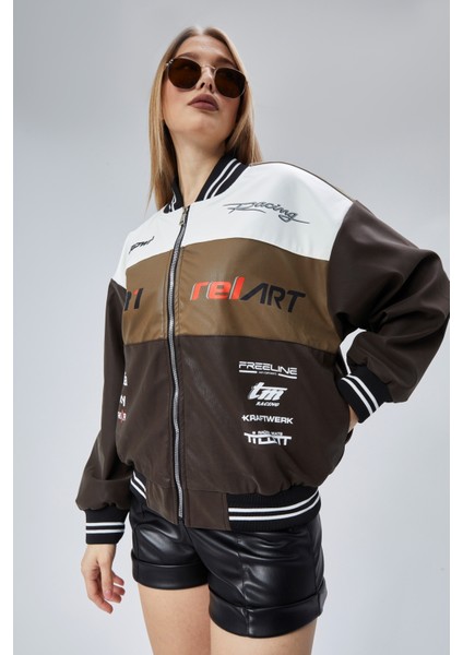 Kadın Oversize Baskılı Motorcu Yarışçı Montu Kolej Ceketi fırsatları