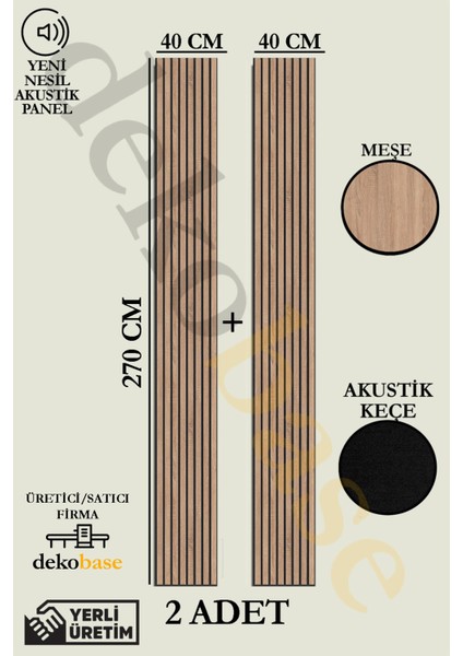 Meşe (2 Adet) 40x270 cm Yeni Nesil Akustik Ahşap Duvar Paneli