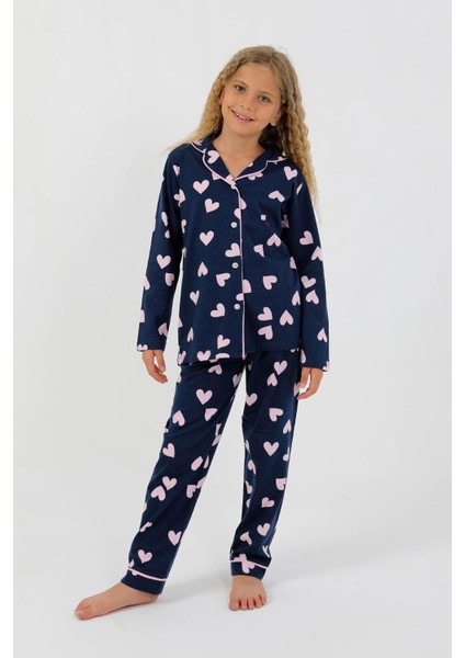 Kız Çocuk Uzun Kollu %100 Pamuklu Düğmeli Pijama Takımı Heartie modelleri